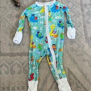 Little Sleepies Sesame Street Kids Footie - Blue and White